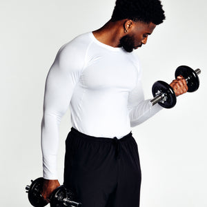 Fitness T-Shirt - Long Sleeve Sports Top - MQF White